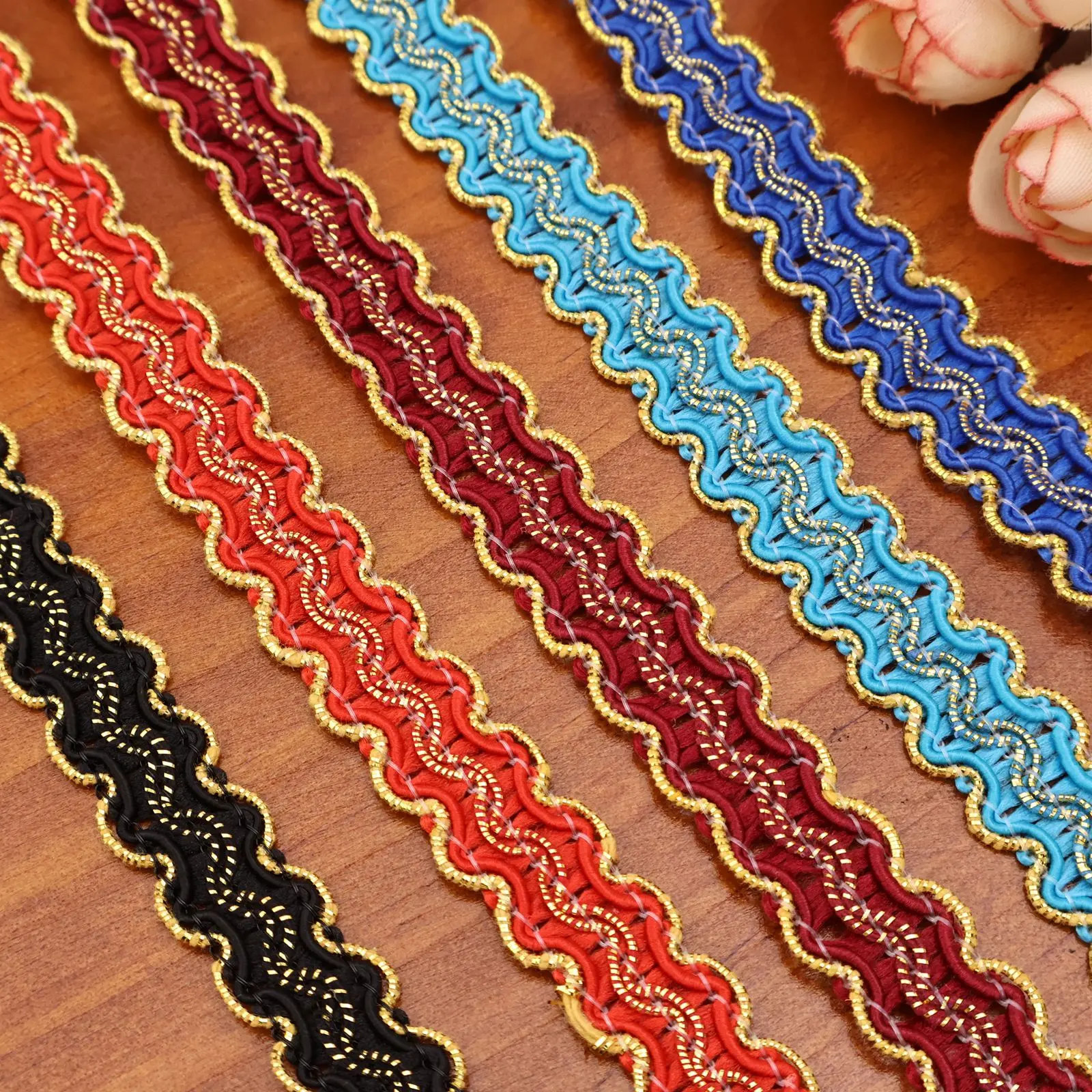 Braid Trim Metallic Lace Ribbon Width1.5cm Lace Trim Wave Bending Sewing for Garments Accessories