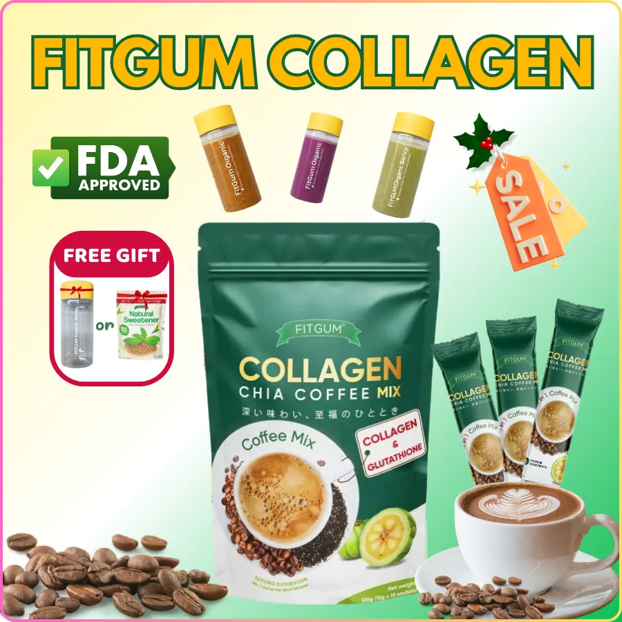 FDA APPROVED ] FITGUM Collagen Chia Coffee Glutathione Whitening Skin  Organic 10 PCS - Colagen Healthcare Vitamin Supplement Seed for Fitness &  Beauty