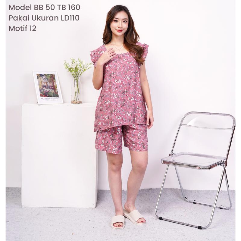 [ SALLY ] LD110/120/130/140 Setelan Baju Tidur Rayon Premium Motif Yukensi Celana Pendek Standar Jumbo Bigsize Busui-Friendly 2