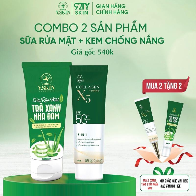 Com bo Sữa rửa mặt + kem chống nắng YSKIN tặng tẩy da chết