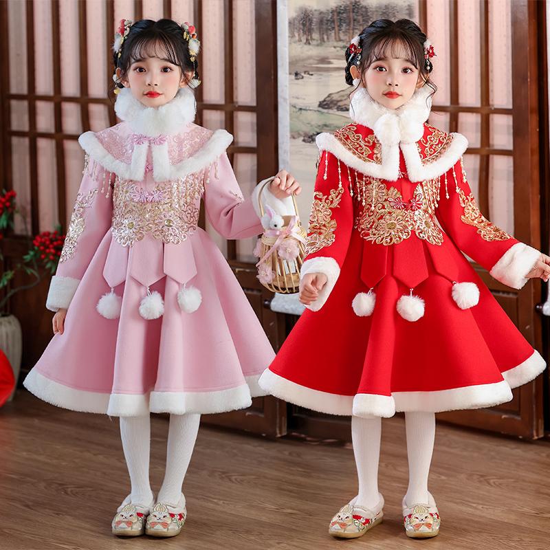 Trang phục chào mừng năm mới phong cách Trung Quốc mùa đông cho bé gái PippiKids với lớp lót bộ đồ Tang cheongsam lễ hội và phong cách váy công chúa Hanfu tinh tế và tinh tế thích hợp cho bé gái không bao gồm giày dép