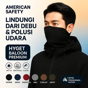 Bandana Masker Polos Hitam Pria Dewasa Anti Debu Anti UV Elastis Breathable Panjang - American Safety