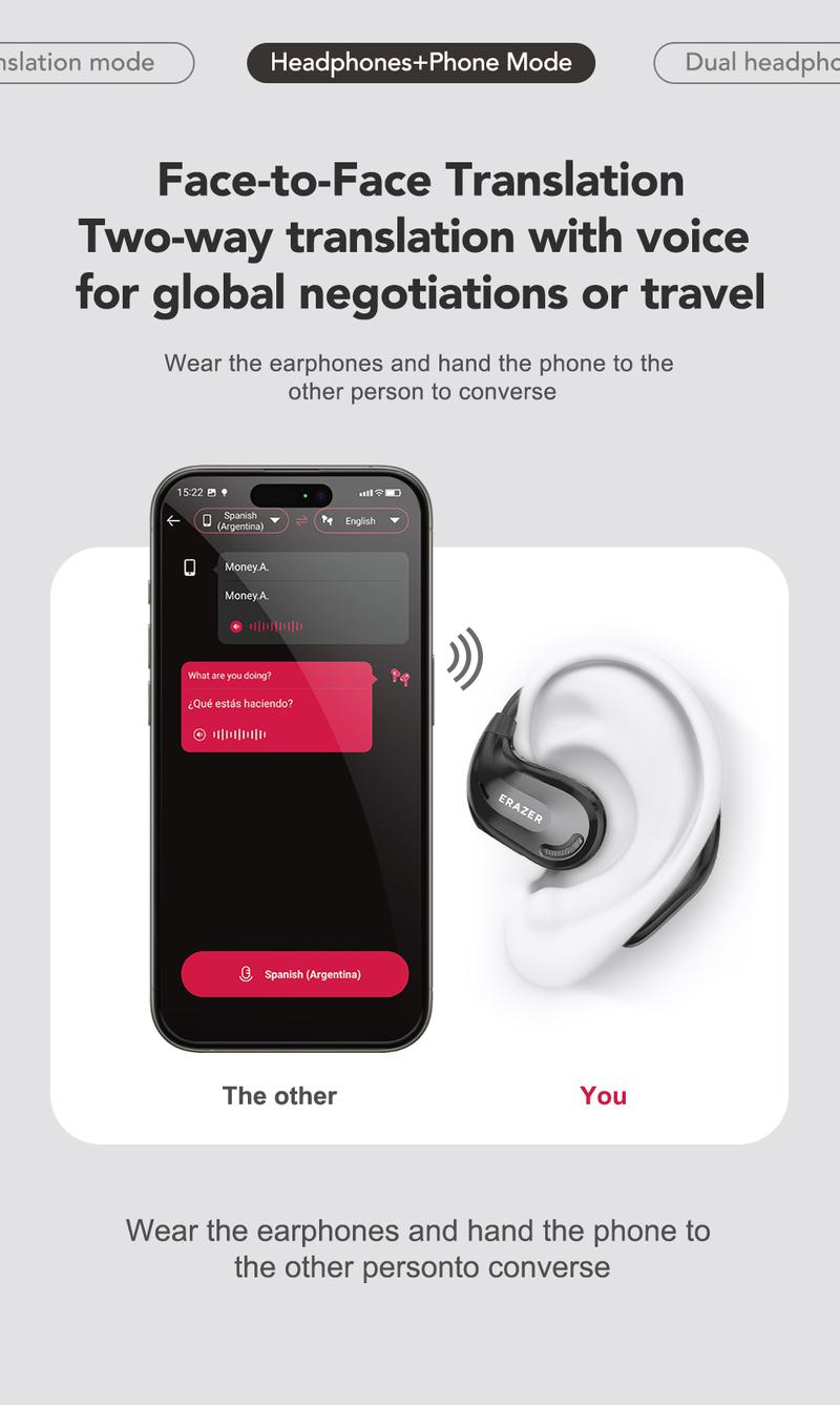 Product Introduction of Headset Terjemahan AI ERAZER XT66 Pro Earphone Bluetooth Open Ear Kualitas Suara HiFi Tahan Air IPX5 Dapat Menerjemahkan Ke 134 Bahasa Earbud Nirkabel 36
