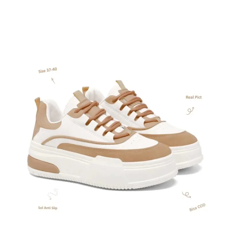 PROMO ! BUY 1 GET 1 FREE Sepatu Kasual Wanita Korea Jeno Coek Sneakers Kekinian Warna Mocca Pink Hitam 1