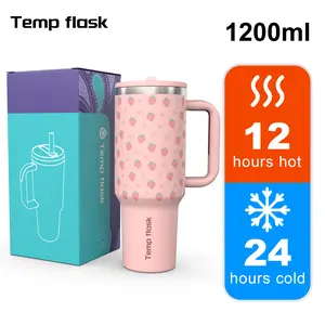 Tempflask Botol Minum Tumbler Termos Portable Stainless Steel Handle 2in1 Vacuum Insulated Gelas Mobil Cangkir Silikon 40oz (1200ml) bts tahan dingin yeti super clone