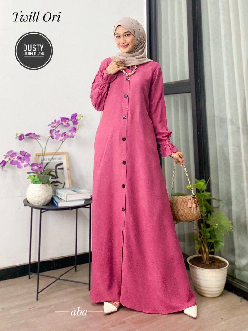Product Introduction of gamis polos twil ori dress panjang busui tali samping Muslim Twill Kancing Cantik Karet Wudhu Kain Lembut Tebal Kerah Motif Wanita Rayon Katun Mewah Baju Maxi 13