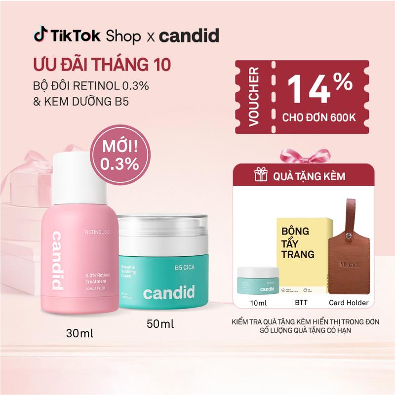 Bộ Đôi Hỗ Trợ Cải Thiện Và Phục Hồi Làn Da Candid Retinol 0.3% 30ml & Kem Dưỡng B5 Cica 50ml