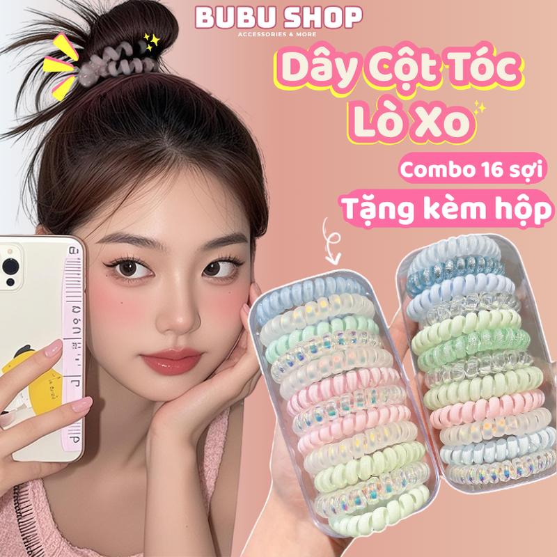   Tặng Hộp Đựng  Combo 16 dây cột tóc lò xo co dãn đủ 4 màu Pastel Hologram dễ thương xinh xắn giá rẻ Hàn Quốc cho phụ nữ. 