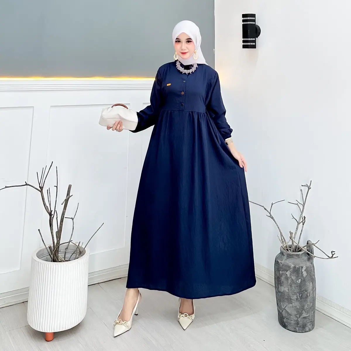 Sherila midi dress Polo linen premium busui friendly bahan adem