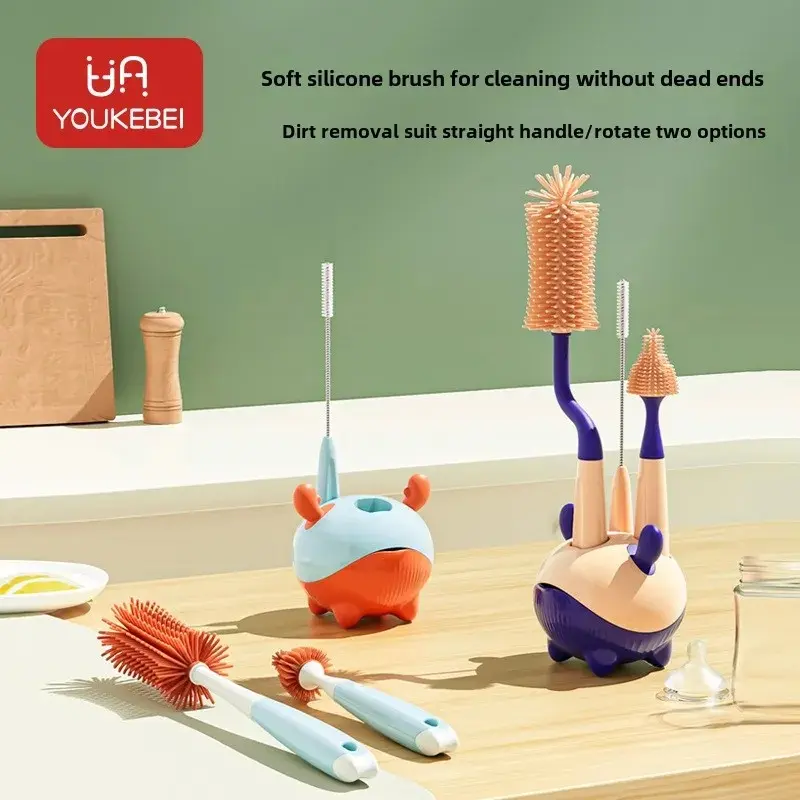 3-in-1 COD - Brand new color upgrade, no price increase for larger quantity Silicone cup brush handle 360​​​​​​​rotation cleaning bottle brush set