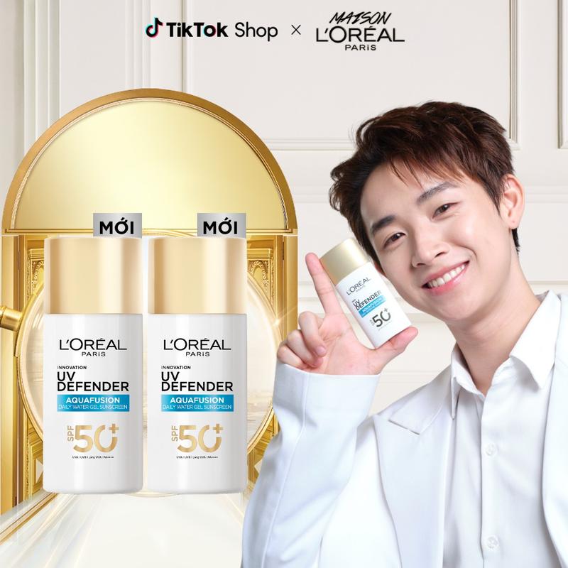 Bộ đôi chống nắng phổ rộng water gel mỏng tan như nước nhẹ mướt thoáng da UV Defender Aquafusion Daily Water Gel Sunscreen SPF 50+ PA++++