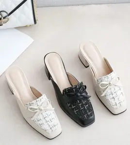 Sandal Hak Tahu Wanita selop Heels 5cm Pita kecil Kasual Korea Shoes Sendal