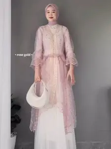 Ranum Outer Hijab Muslim Lengan Panjang Brukat Mewah Elegan Wanita Jumbo Dewasa Cantik