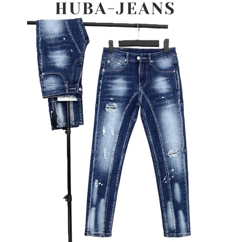  Quần jean nam dài HUBA-JEANS  BIGSIZE  PHOM ÔM ỐNG CÔN bluewash 2 đáy rách thời trang Pants Menswear Có Túi Denim quầntàntật quần purple quần biker 