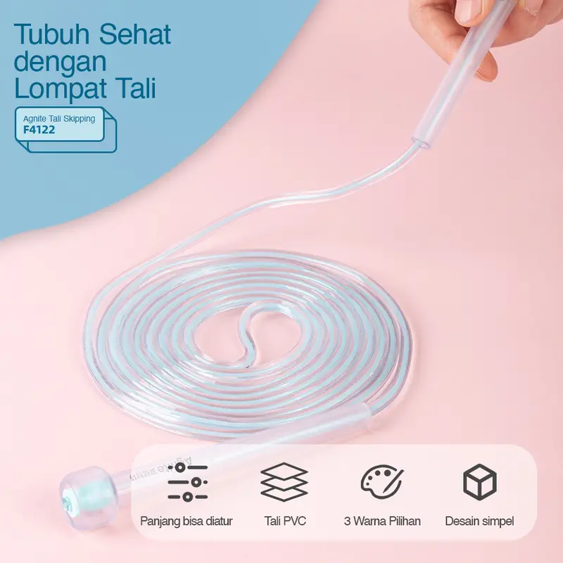AGNITE Skipping Rope / Lompat Tali 2,8 m Bahan PVC PP Desain Transparant Adjustable ER035 Outdoor 5