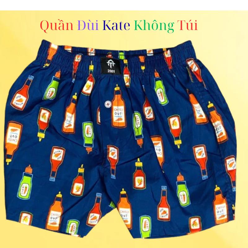 Quần Đùi Ngủ Nam Không Túi Chất Vải Kate Cotton Mềm Thoáng Mát Size 45 đến 100 kg Dạng Quần Trên Gối Nút Kết Dính Tiện Lợi