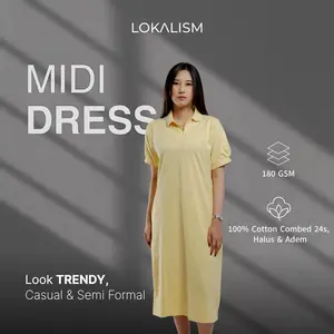 Lokalism Midi Dress Wanita 100% Cotton Combed 24s Premium 180 GSM Lembut dan Trendy