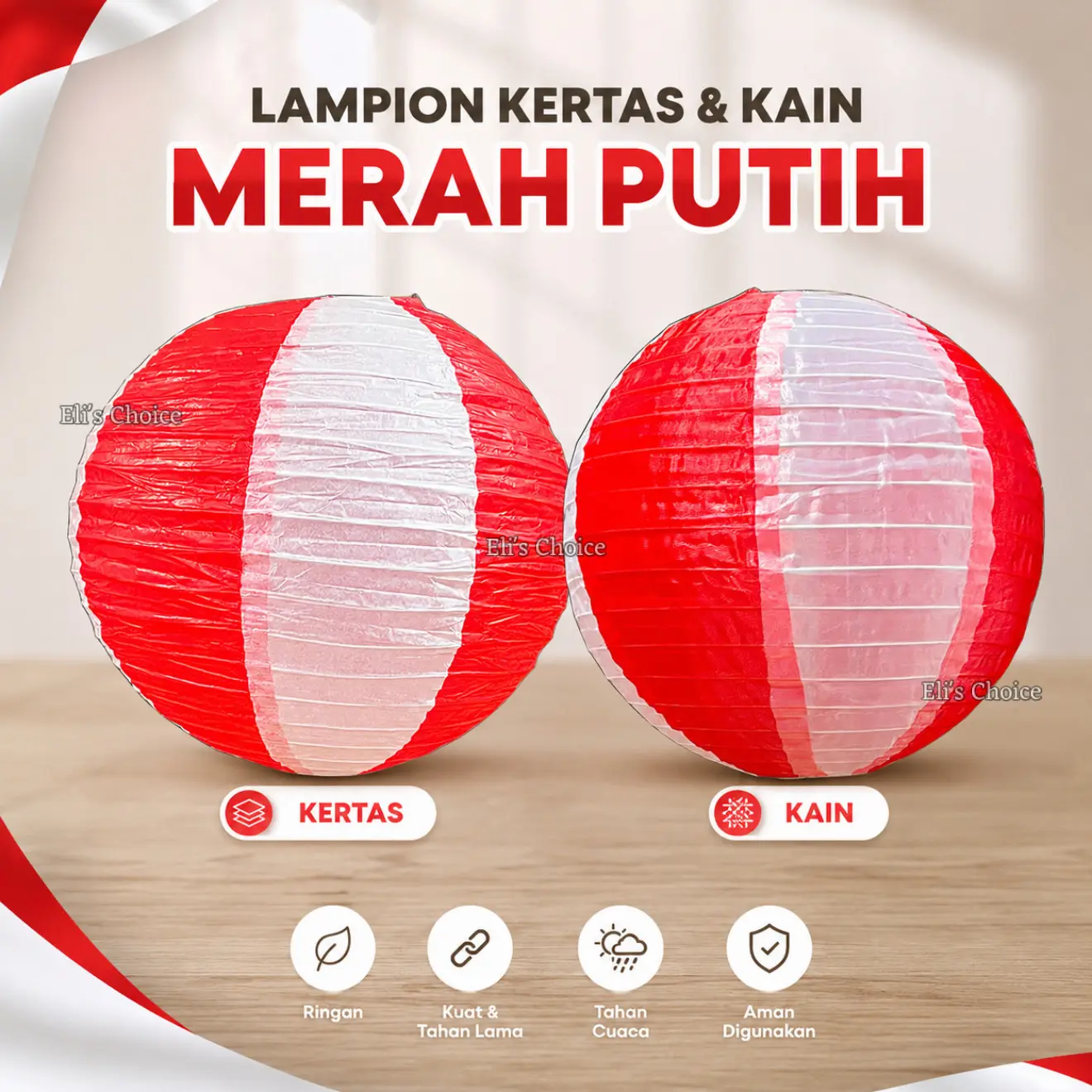Lampion Kain Merah Putih Tahan Air Dekorasi 17 Agustus Kemerdekaan Indonesia Lampion Outdoor