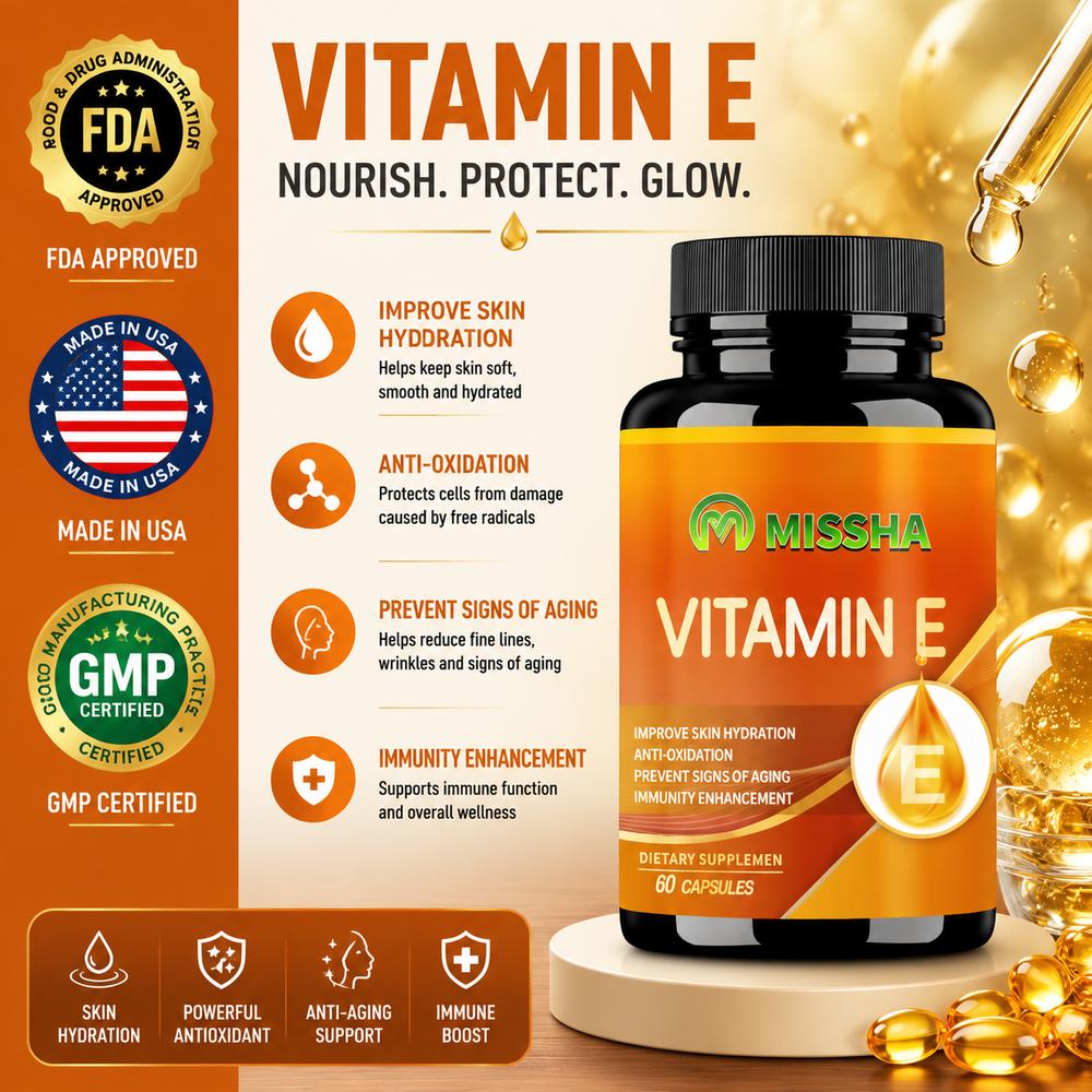Missha Vitamin E Kapsul Efek neuroprotektif Dukungan antioksidan 60 Kapsul