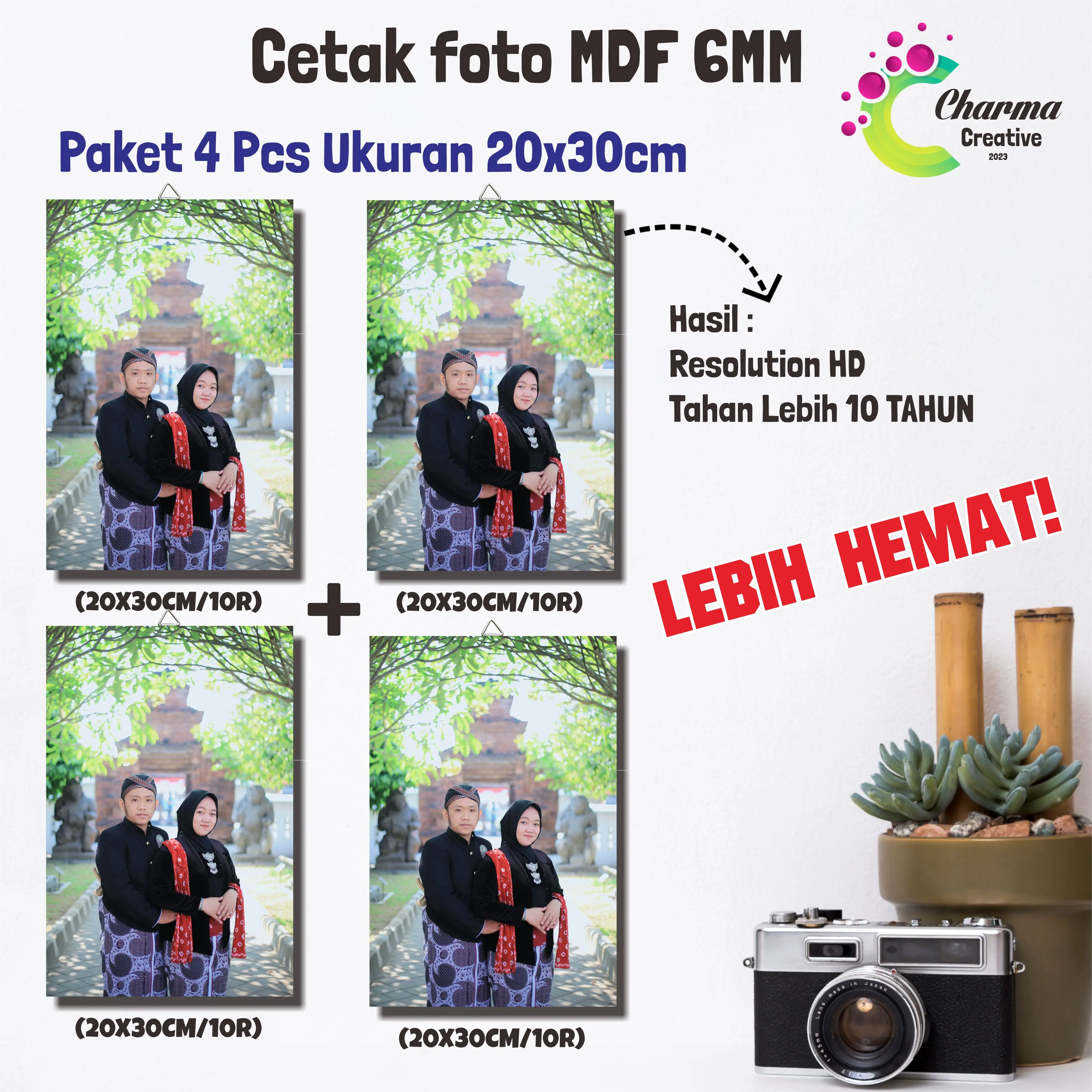 PAKET 4 PCS CETAK FOTO PLUS BINGKAI MDF UKURAN 20X30/ 10R DEKORASI RUMAH/DEKORASI RUANGAN/HADIAH