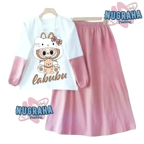 Nugraha.fashion - Labubu 03 Setelan Anak Perempuan Terbaru 2025 Motif Sablon Bahan Crinkle Airflow Nyaman 0