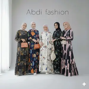 Gamis rayon motif/ Gamis rayon viscose/ Gamis Murah/ homy dress Muslim Wanita Mesin Dicuci Pas Midi