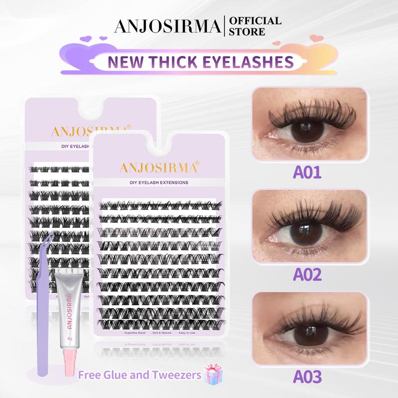  Bộ Nối Mi Giả ANJOSIRMA 3D Tự Làm Cụm Với Keo Và Nhíp Lông Mi Phân Đoạn Mềm Mại Và Tự Nhiên Lông Mi Cá Nhân Cụm 