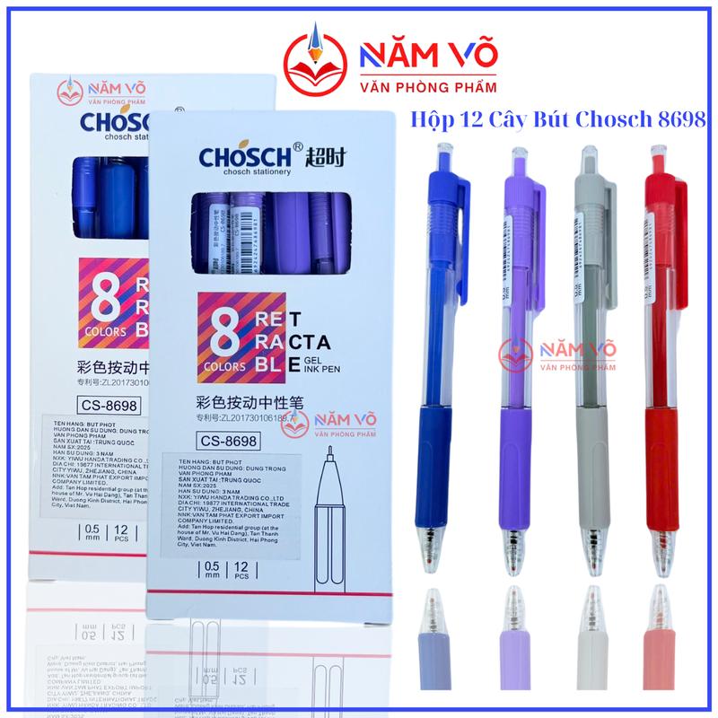 [ CS8698 ] HỘP 12 Cây Bút Viết Gel Nước Dạng Bi Bấm Chosch CS-8698/ CS 8698 Ngòi 0.5mm, Có Đệm Viết Êm Tay, Viết Êm, Mực Đều