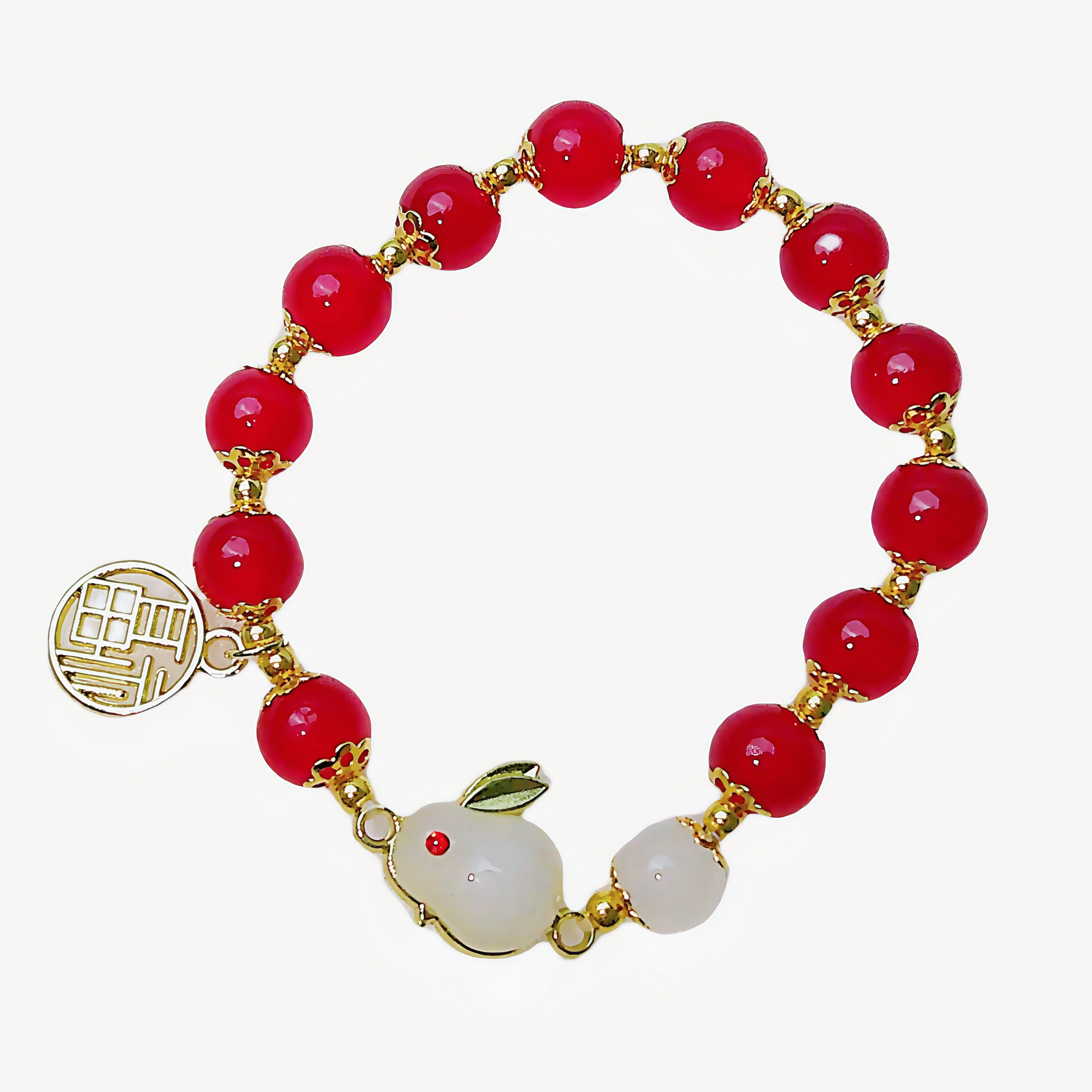 《LIVE》bracelets & bangles Singapore charm bracelet white rabbit decorate natural red glass gelang  mua  bellaz