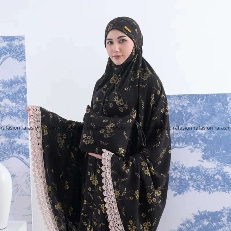 Ra Fashion - Mukena Armina Dewasa Pogy Crinkle Airflow Syar'i Penutup Dagu Motif Bunga Mewah Renda Cantik Panjang Atasan Traveling Beli Lokal Nyaman Lembut 3
