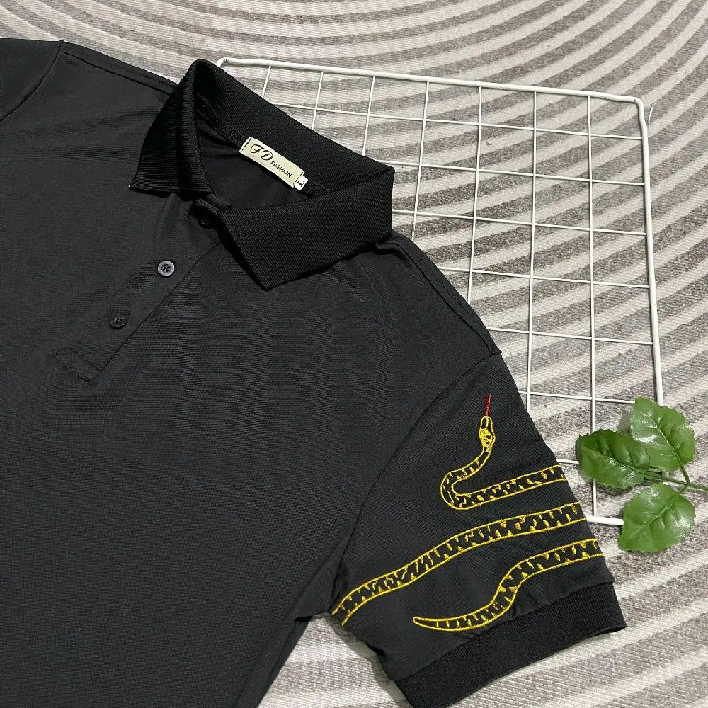 Áo Polo Nam A04 thêu rắn tay thời trang chất boy phố màu đen