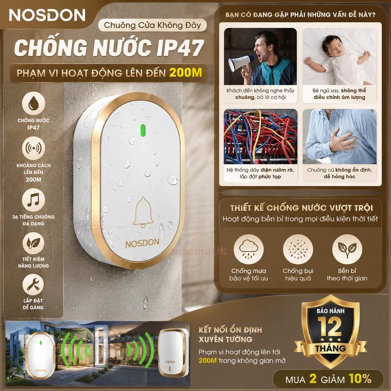 Chuông cửa chào mừng DC không dây, chuông gọi thông minh chống nước với khoả