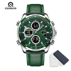 นาฬิกาปลุก นาฬิกาจับเวลาคู่ จอแสดงผลกีฬาและแฟชั่น ดีไซน์คลาสสิก พร้อมฟังก์ชั่นนับถอยหลัง กันน้ำ สายหนัง CAINUOS