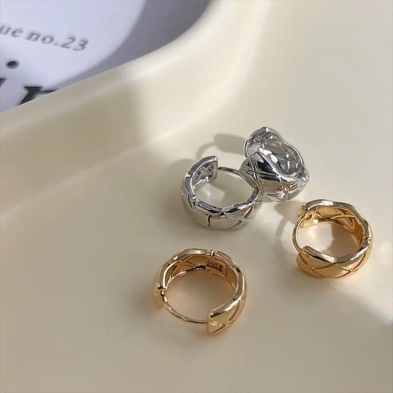 Eyori - Sier Earring 925  Sterling Silver - Anting Hoop Bulat Garis Lapis Emas 14K 3