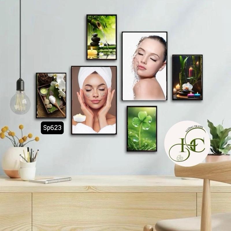 Bộ tranh 6 tấm  -Tranh dán tường spa chăm dóc da gội đầu dưỡng sinh , Nhựa Fomex 5ly , mặt tranh cán lụa bóng, sẵn băng keo dán Treo Tường Treo Phòng  Khách Decor Tường Decal Đồng tranh  nghệ  thuật