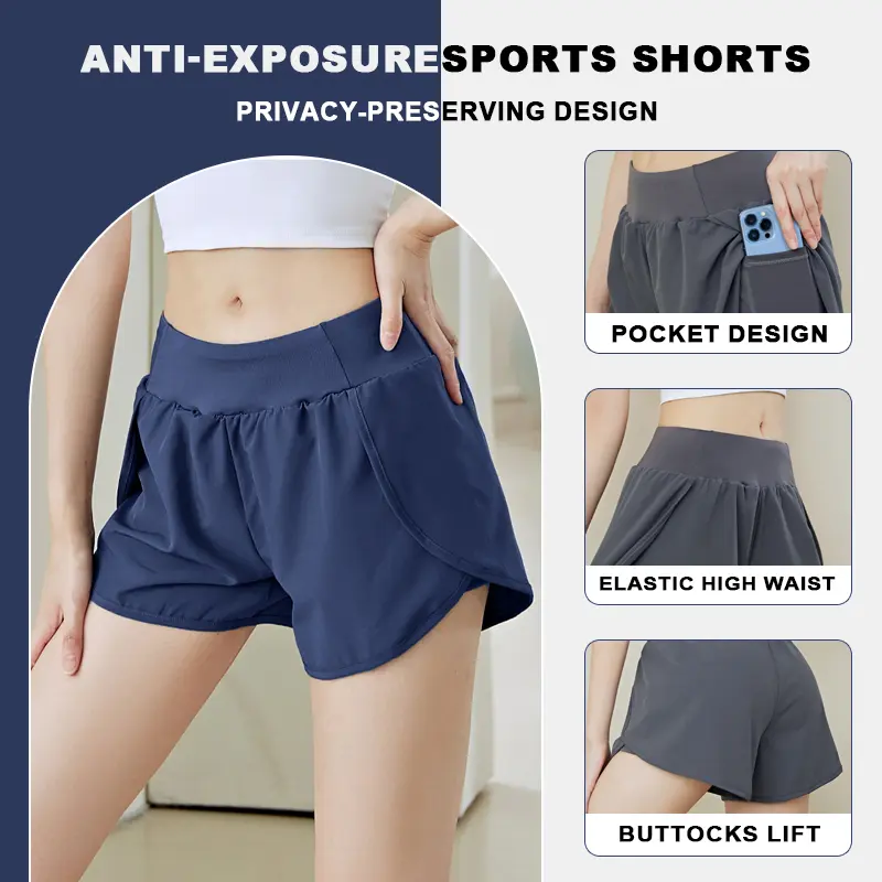 Anti-exposure side pocket loose sports shorts running fitness women's yoga thin shorts