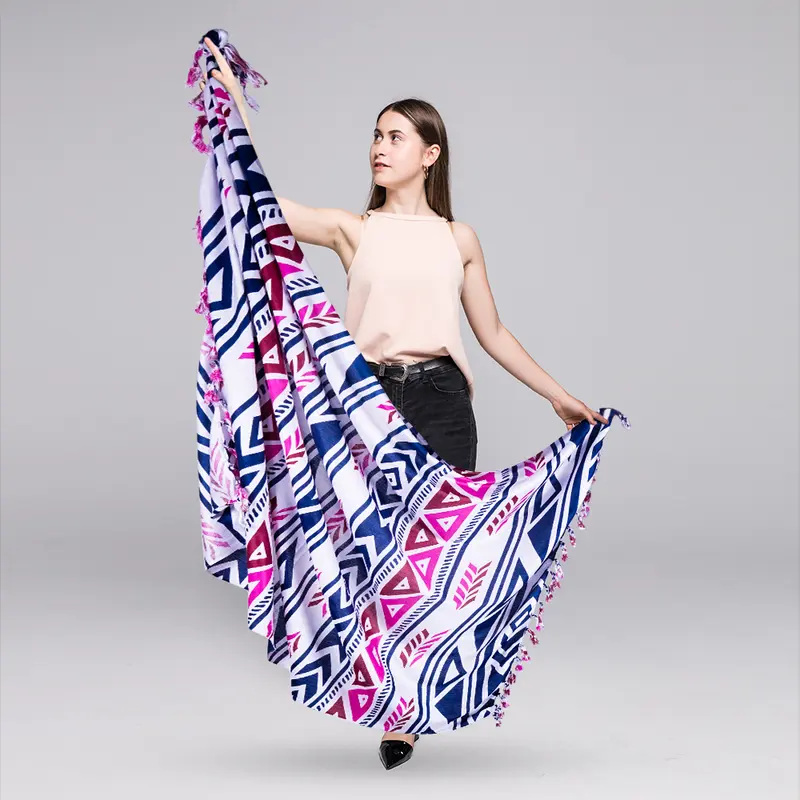 Kain Pantai Sarung Pantai Bali Motif Etnik Scarf Rayon Print Halus Selendang Pantai Rumbai Wanita - Cosplay Syal Hiasan Hadiah scarf Pink 2