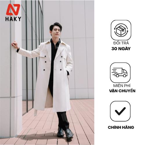 HK5 Áo Mangto Nam Kaki Dáng Dài  Haky, Áo Mangto Nam Trơn Chất Liệu Kaki Cao Cấp 2 Màu  Đen và Be,  Áo Khoác Măng Tô  Dáng Dài Cao Cấp HK5