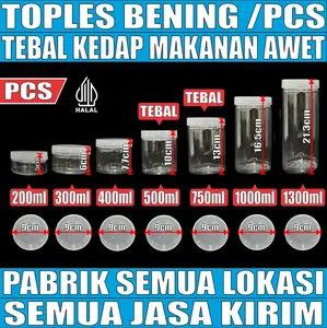 Toples Tebal 60gr 200ml 300ml 400ml 500ml 750ml 1000ml 1300ml Plastik n Seal Jar Silinder Bening JSP