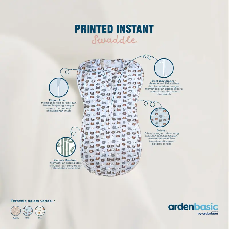 ARDENLEON ArdenBasic Printed Instant Swaddle Bedong Bayi Putih 3