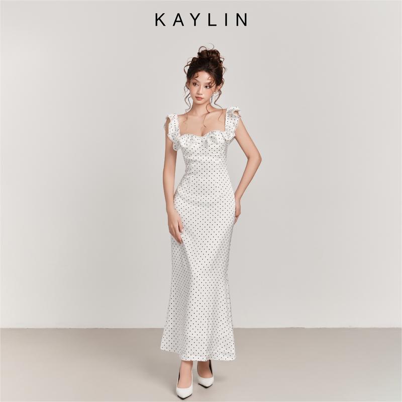 Đầm Nữ Dài Đuôi Cá Chấm Bi KAYLIN FLEUR form ôm body tôn eo tay bèo chất vải lụa thoáng mát phong cách sang trọng - D1T5 Women Dress