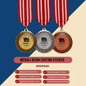 Medali Custom Bahan Resin Souvenir Lomba Hadiah Penghargaan Lengkap Tali