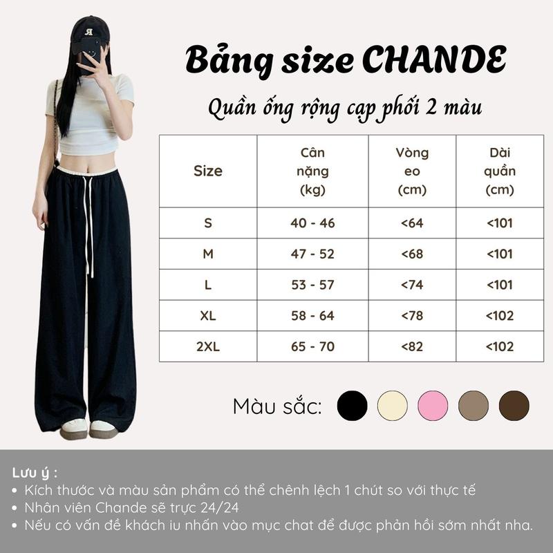 Product Introduction of Quần nữ ống rộng dáng suông phối cạp 2 màu có dây chun hack dáng QX15 CHANDE STORE 0