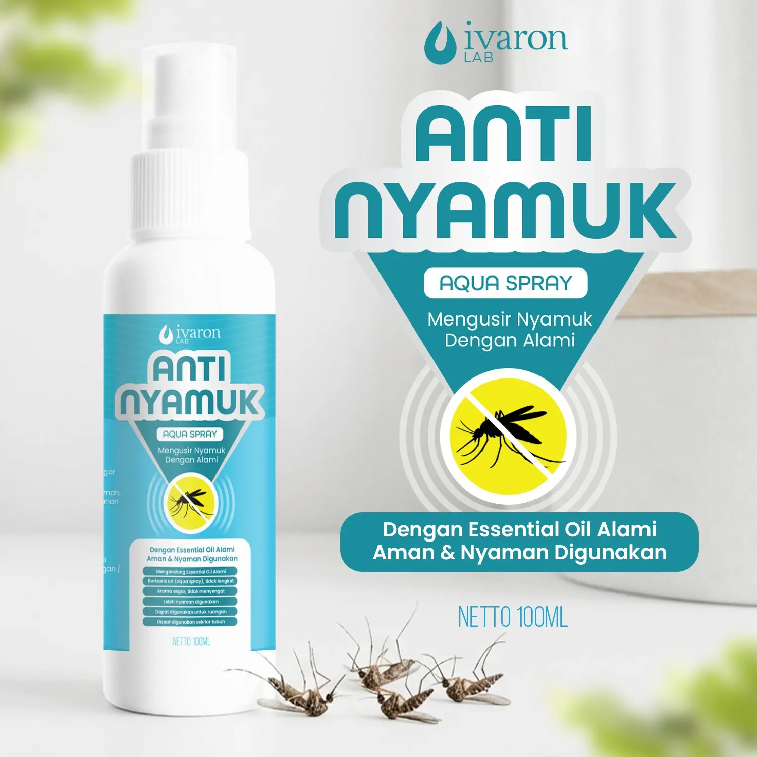 IVARON Anti Nyamuk 100ml Aqua Spray Pengusir Nyamuk Dengan Alami Aman untuk Rumah & Kamar Tidur