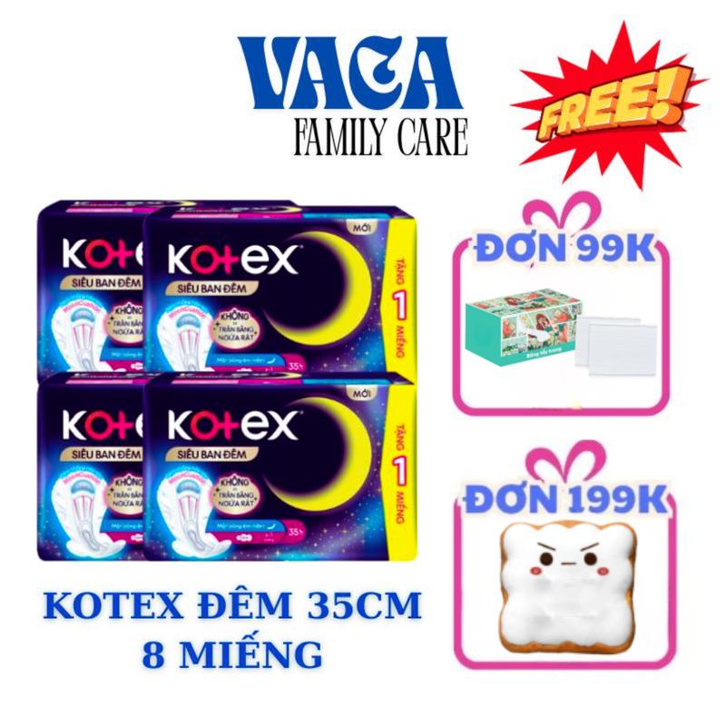 Kotex Combo 4 Gói Băng Vệ Sinh Kotex Siêu Ban Đêm Moon 8 Miếng 35cm Kháng Khuẩn 99.9% Khử Mùi Cánh Siêu Mềm Mại Không Tràn 