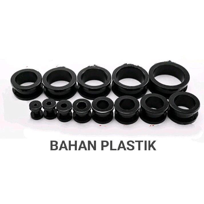 Piercing Earplug Tunnel Anting Plastik karet Hitam Pria Laki-laki 0