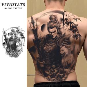 VIVIDTATS Samurai Warrior Back Tattoo Sticker Waterproof & Sweatproof Semi-Permanent 7-15 Days Painless Herbal Body Art Magic Tattoo temporary  tattoo  waterproof colored colored  tattoo  waterproof  30  days tattoo  semi  permanent