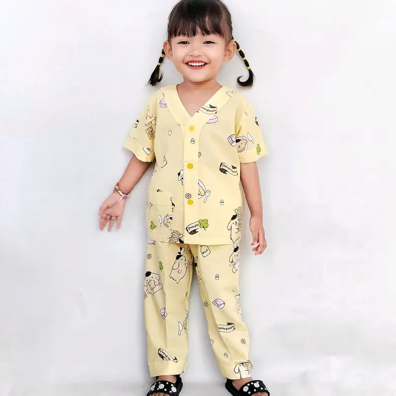 Aghni Boutique Baju Tidur Unisex Variasi tanpa kerah Bahan Katun Adem Fashion Anak Piyama baju  tidur 4