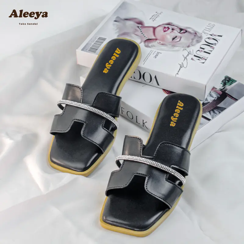 Aleeya - sendal LEEYA01 by Aleeya sendal kekinian wanita sendal slop empuk flat tali permata sendal elegan wanita terbaru Sandal Cewek 1