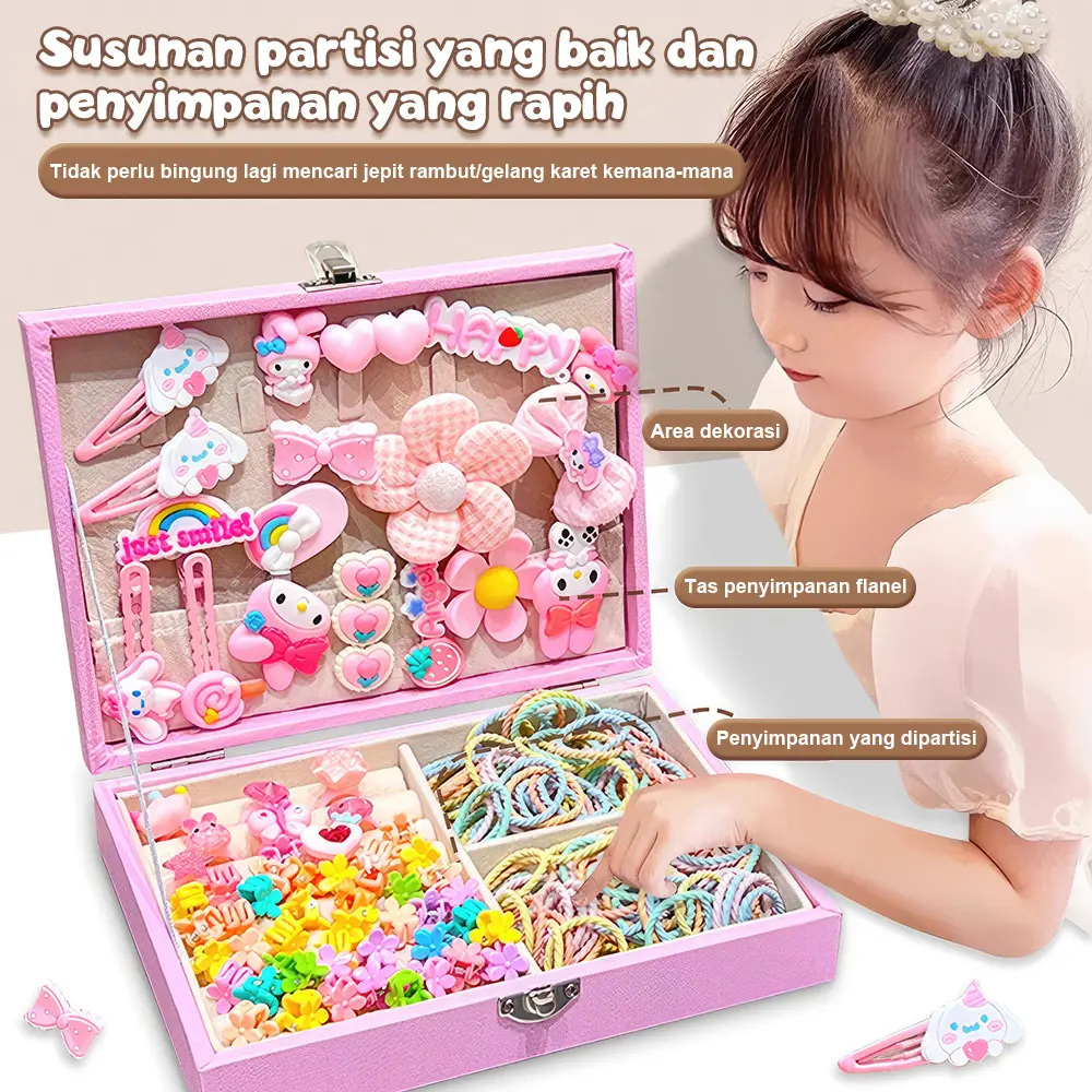316Pcs Jepit Rambut Anak Kotak Hadiah Set Kelinci Merah Muda Karakter Kartun Lucu Aksesoris Fashion Anak Gaya korea Accesories Bunga Cantik